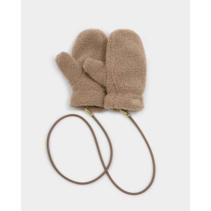 Katie Loxton Teddy Mittens with Cord - Tan